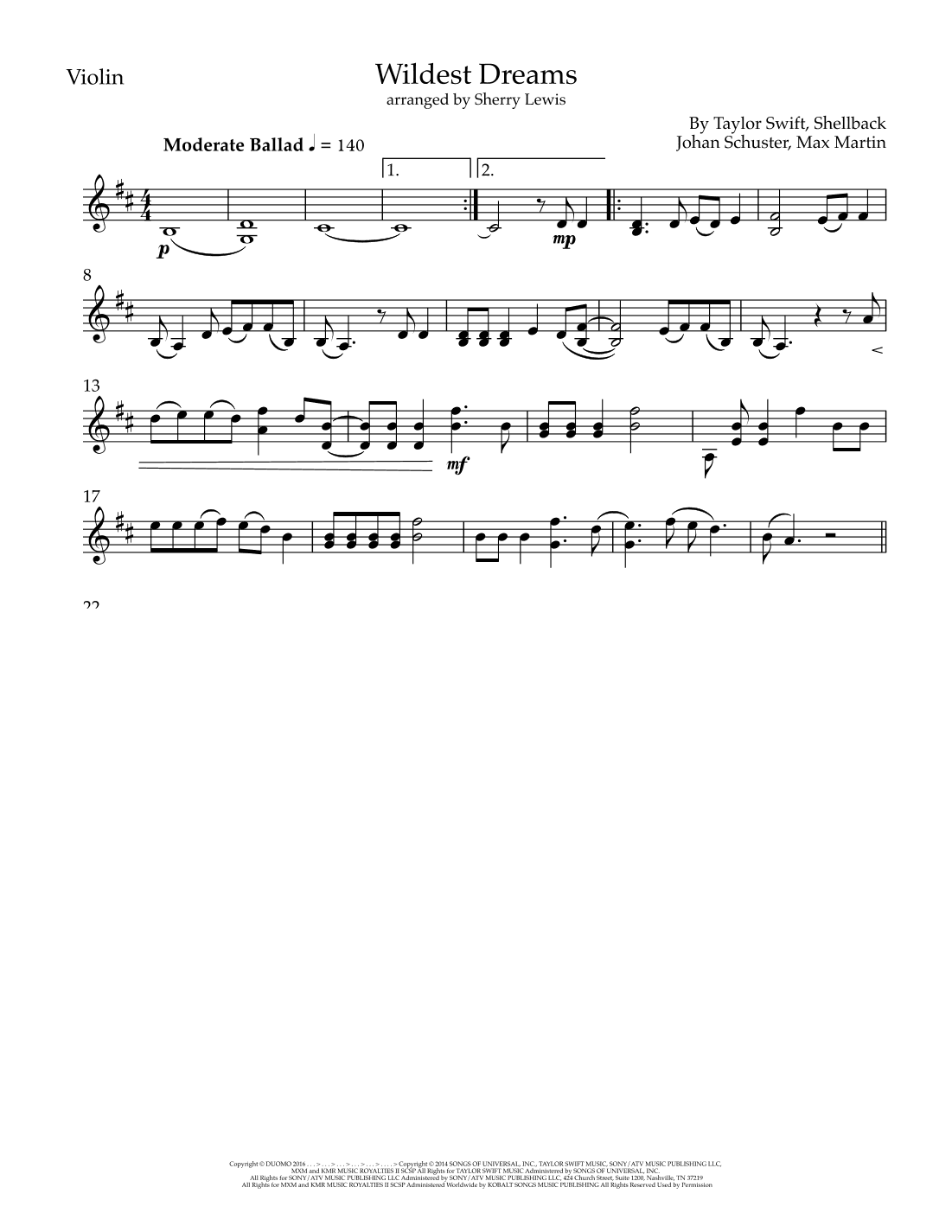 Wildest Dreams (arr. Sherry Lewis)