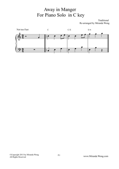 Away in Manger - Piano Solo in C Key (arr. Miranda Wong)