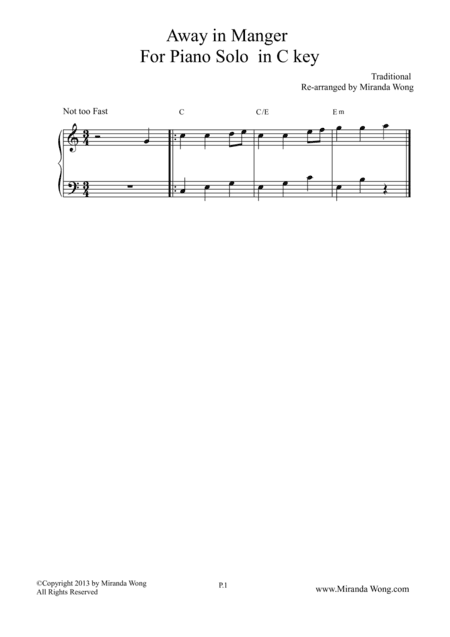 Away in Manger - Piano Solo in C Key (arr. Miranda Wong)