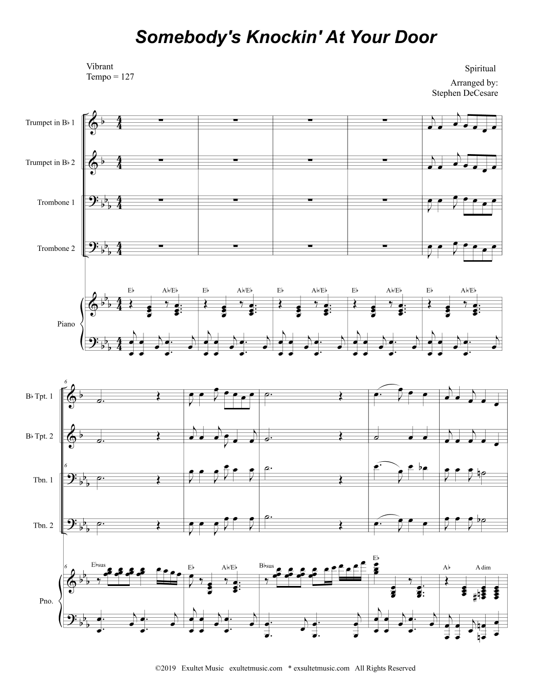 Somebody's Knockin' At Your Door (Brass Quartet and Piano - Alternate Version) (arr. Stephen DeCesare)