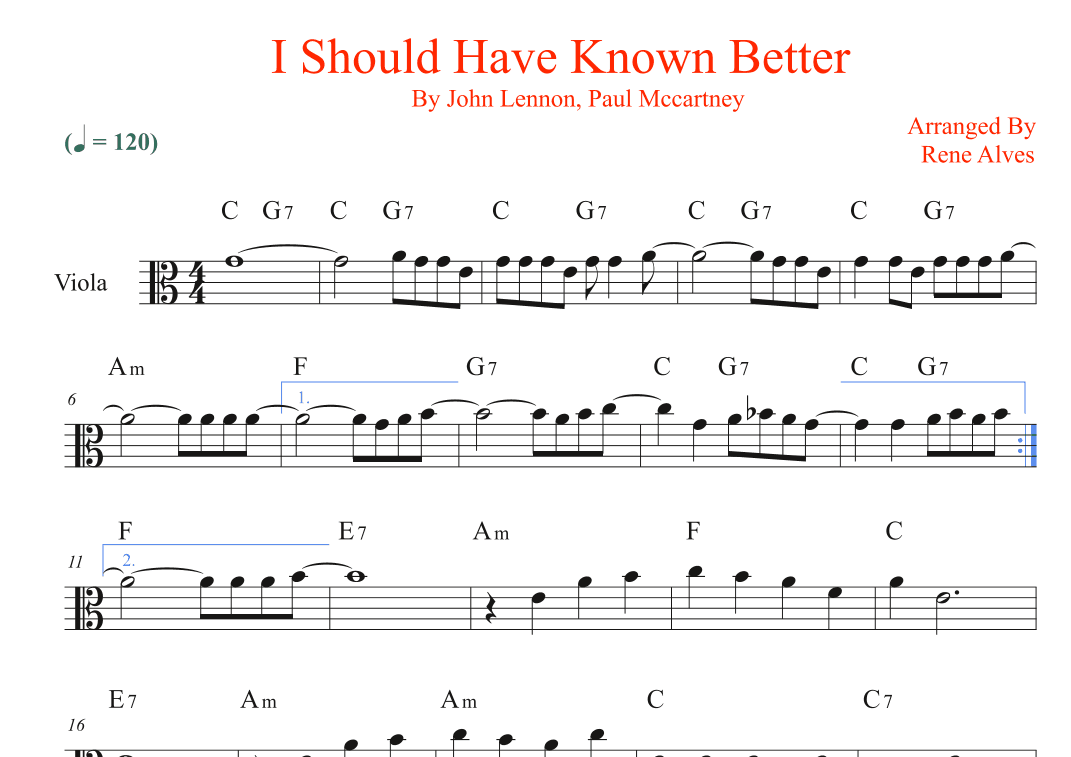 I Should Have Known Better (arr. Rene Alves)