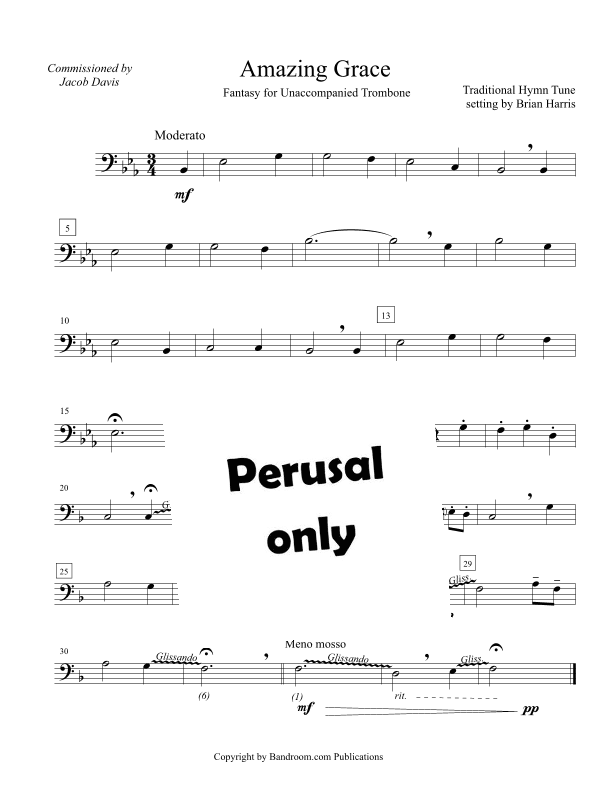 FANTASY ON AMAZING GRACE for unaccompanied Trombone - beginner, easy (arr. Brian Harris)