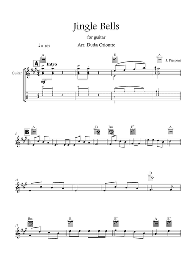 Jingle Bells (A major - TABS - no lyrics) (arr. Duda Oriontte)