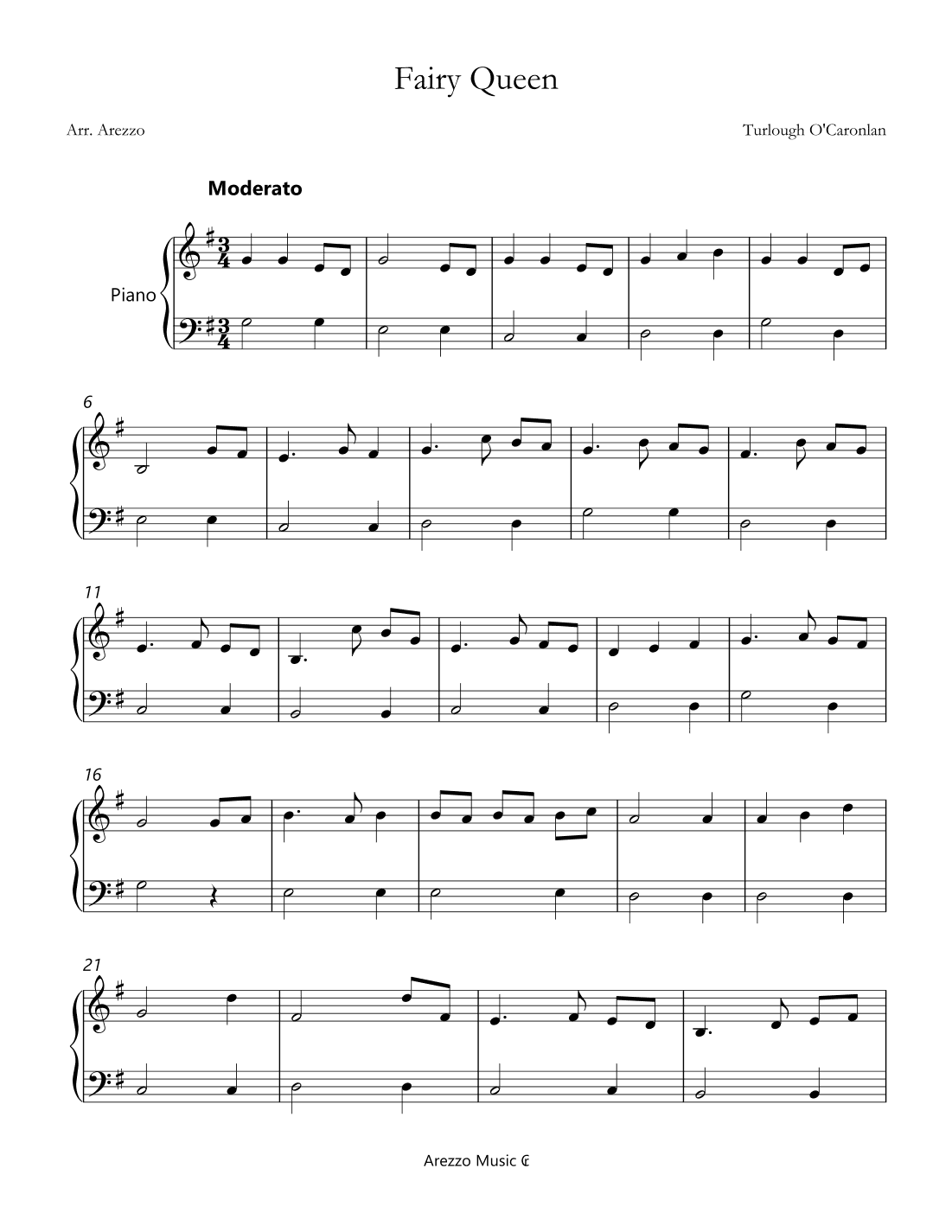 Fairy Queen - Easy Piano Sheet Music (arr. Arezzo Music)