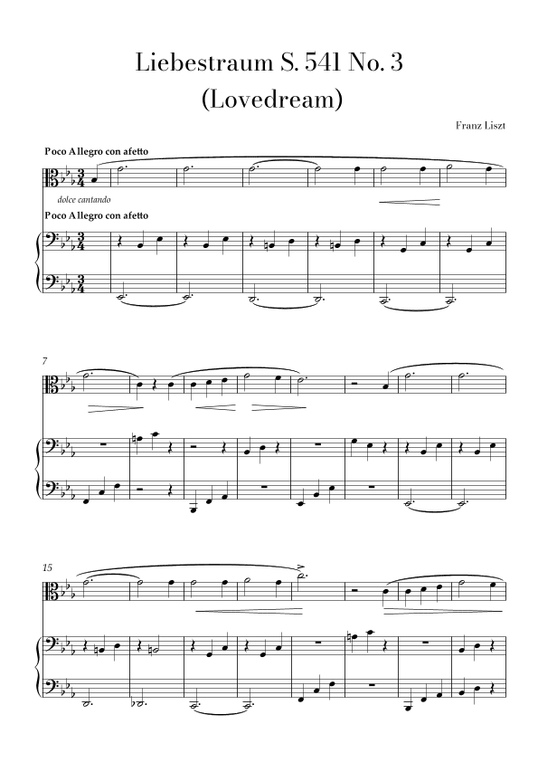 Liszt - Liebestraum for Viola and Easy Piano duo (arr. Lais Reis)