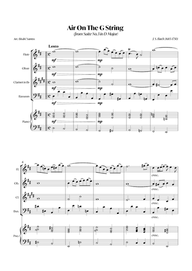 Air On The G String (from Suite No.3 in D Major) (Bach) - Woodwind quartet with Piano (arr. André Alberto Santos)