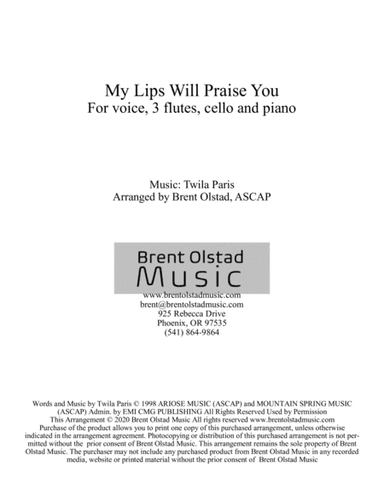 My Lips Will Praise You (arr. Brent Olstad, ASCAP)