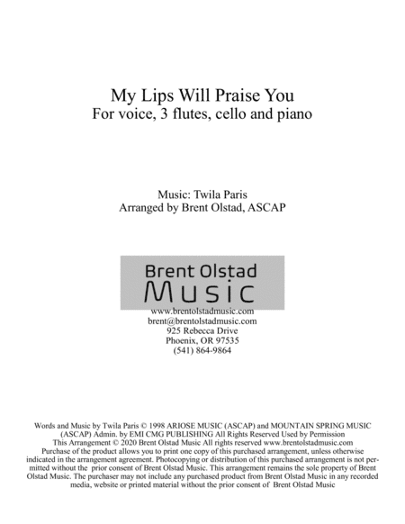 My Lips Will Praise You (arr. Brent Olstad, ASCAP)