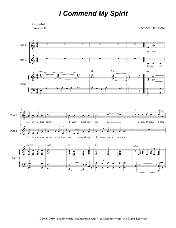 I Commend My Spirit (for 2-part choir)