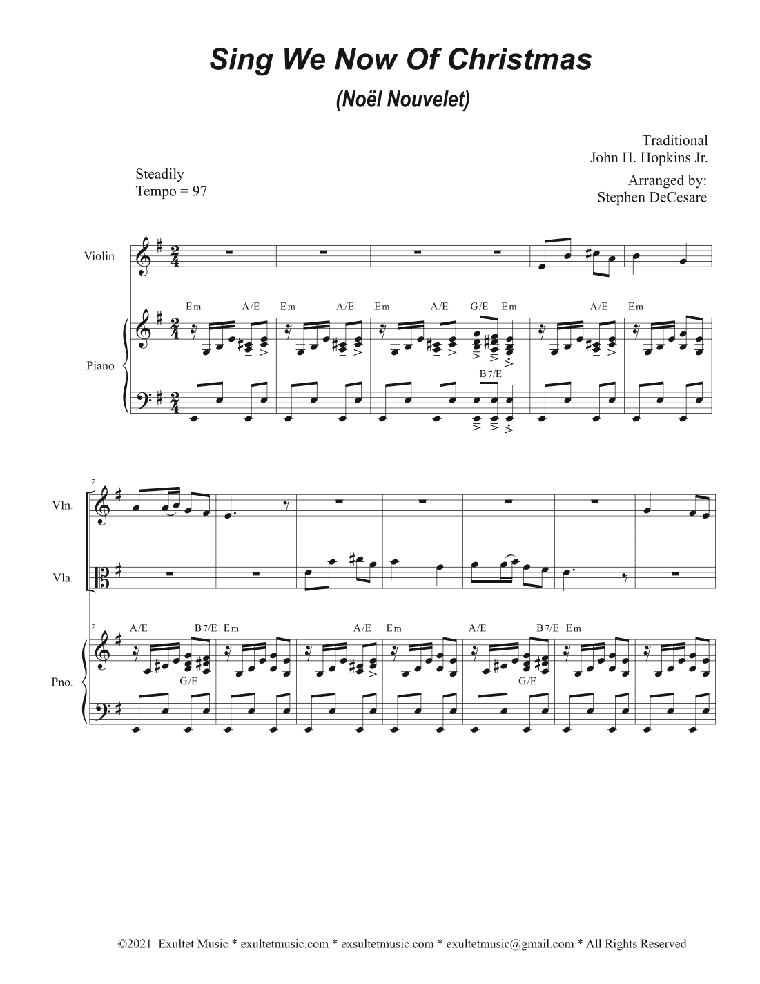 Sing We Now Of Christmas (Noël Nouvelet) (Duet for Violin and Viola) (arr. Stephen DeCesare)