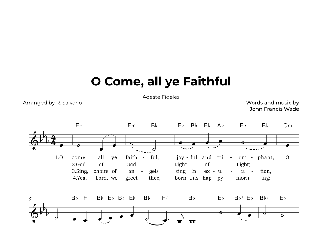 O Come, all ye Faithful - Adeste Fideles (Key of E-Flat Major) (arr. R. Salvario)
