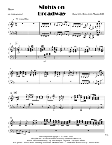 Nights On Broadway (arr. Gregory Amerind)