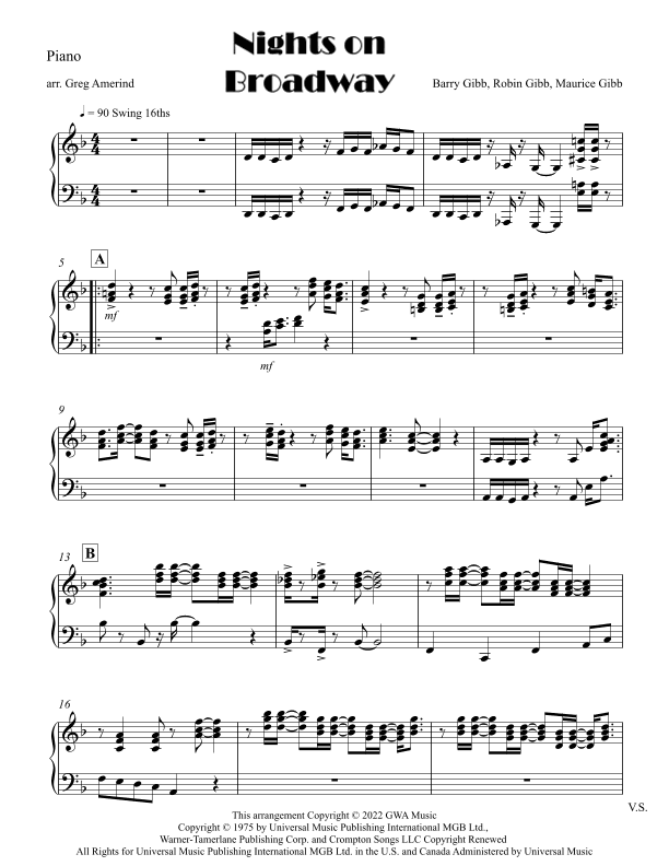 Nights On Broadway (arr. Gregory Amerind)