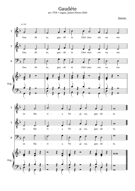 Gaudete (TTB) and organ (arr. James Flores)