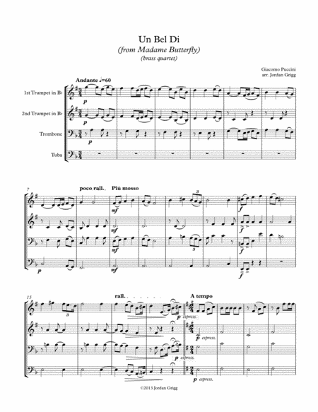 Un Bel Di from Madame Butterfly (brass quartet) (arr. Jordan Grigg)