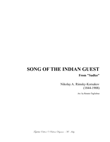 SONG OF THE INDIAN GUEST - Korsakov - Arr. for Clarinet in Bb (or any instr. in Bb) and Piano (arr. R. Tagliabue)