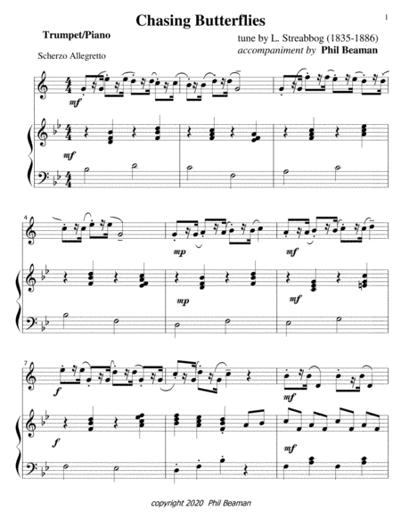 Chasing Butterflies-trumpet/piano (arr. Phil Beaman)