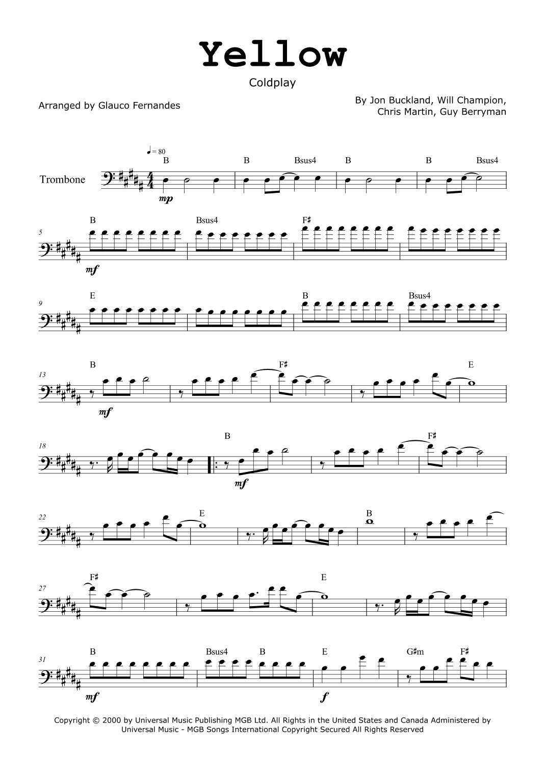 Yellow (arr. Glauco Fernandes)