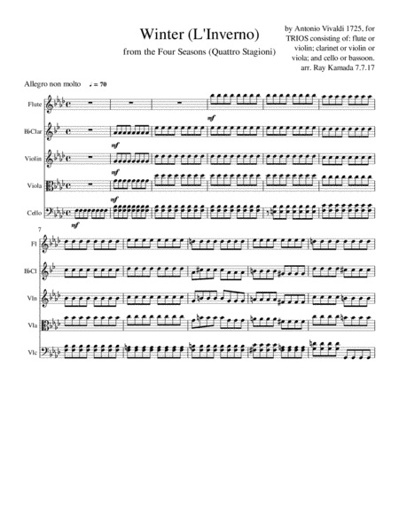 Winter, from Vivaldi's 4 Seasons, for String, Woodwind, or Mixed Trio (arr. Ray Kamada)