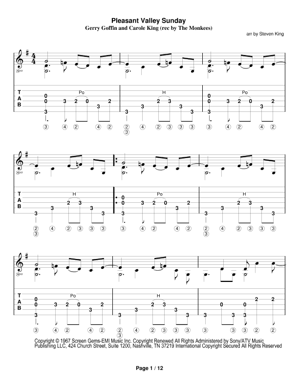 Pleasant Valley Sunday (arr. Steven King)