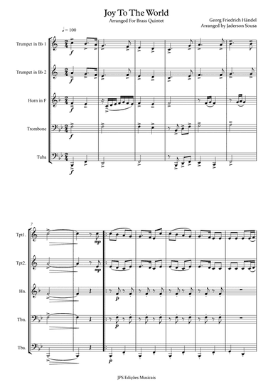 Joy to the World - Brass Quintet ( Key of Bb Major ) (arr. Jaderson Sousa)