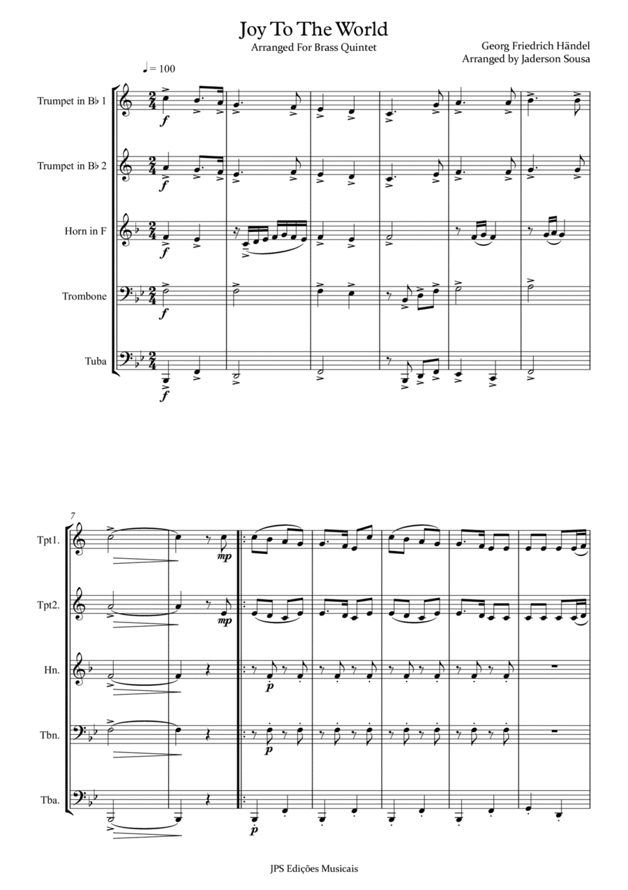 Joy to the World - Brass Quintet ( Key of Bb Major ) (arr. Jaderson Sousa)