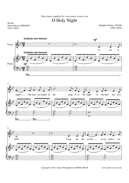 O Holy Night; Cantique de Noel - Bb Major Voice and Piano (arr. Anne L Christopherson GRSM ARCM)