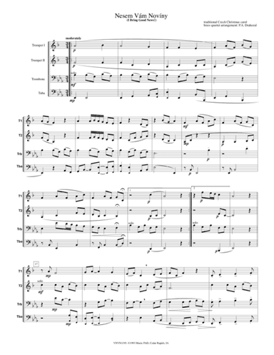 Nesem Vam Noviny (I Bring Good News) Traditional Czech Christmas Carol (for mixed brass quartet)