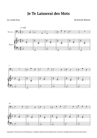 Je Te Laisserai Des Mots (arr. André Nusa)