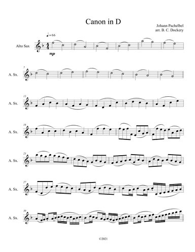 Canon in D (Alto Sax Solo) (arr. B. C. Dockery)