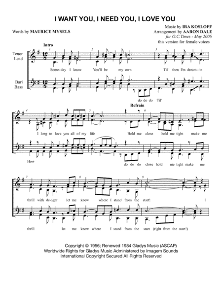 I Want You, I Need You, I Love You (arr. Aaron Dale)