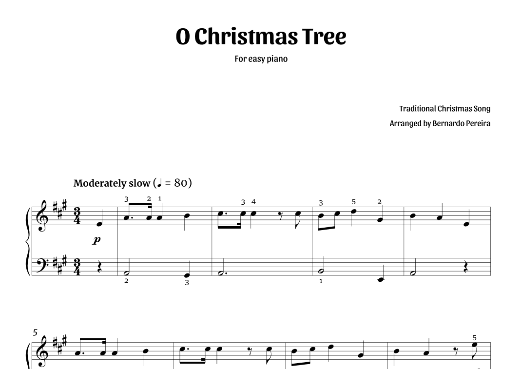 O Christmas Tree (easy piano – A major) (arr. Bernardo Pereira)