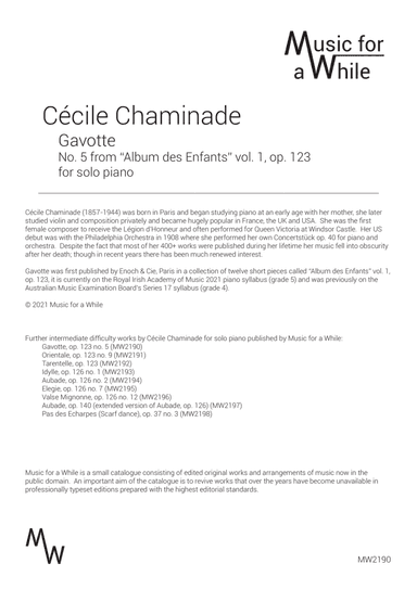 Cécile Chaminade - Gavotte op. 123 no. 5 for solo piano (arr. Music for a While)