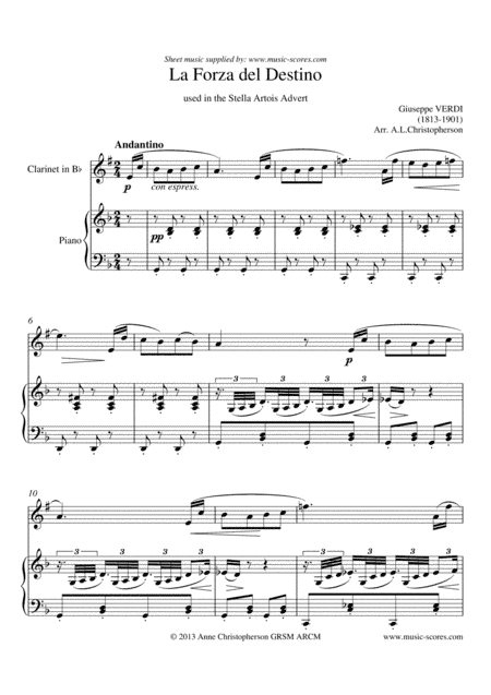 Verdi: Forza del Destino - Clarinet & Piano (arr. Anne L Christopherson GRSM ARCM)