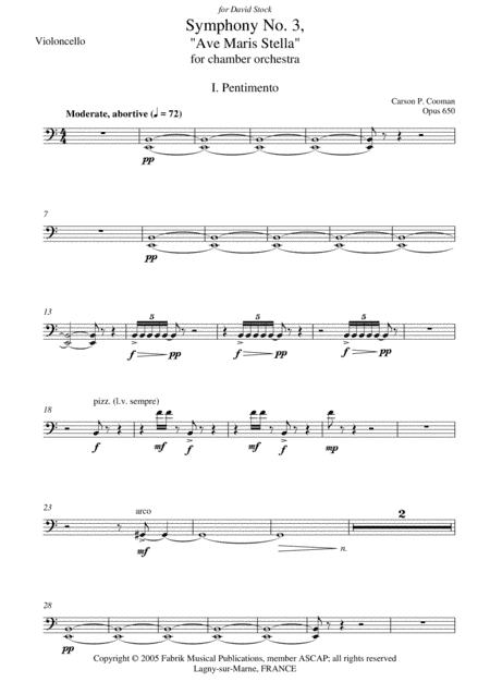 Carson Cooman: Symphony No. 3, "Ave Maris Stella" (2005) for chamber orchestra, cello part