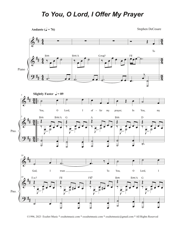 To You, O Lord, I Offer My Prayer (Unison Choir)