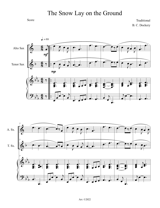 The Snow Lay on the Ground (Alto and Tenor Sax Duet with Piano Accompaniment) (arr. B. C. Dockery)