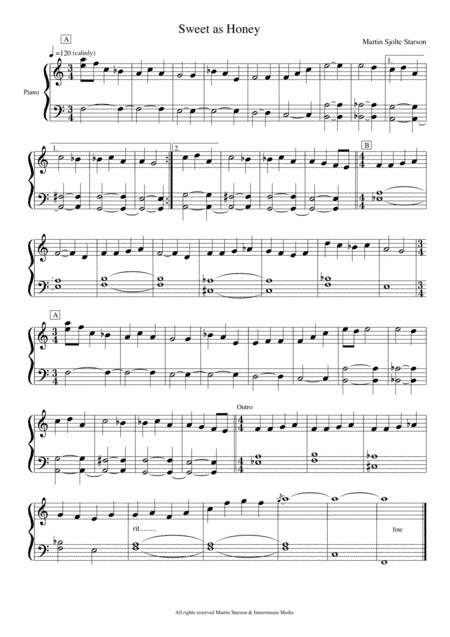 Sweet as Honey - Easy Solo Pop Piano Music
