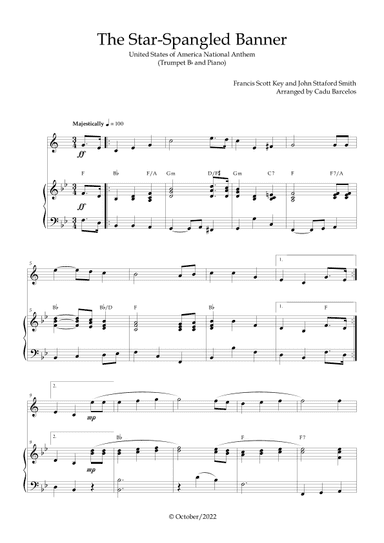 The Star-Spangled Banner - EUA Hymn (Trumpet Bb and Piano) Chords (arr. Cadu Barcelos)