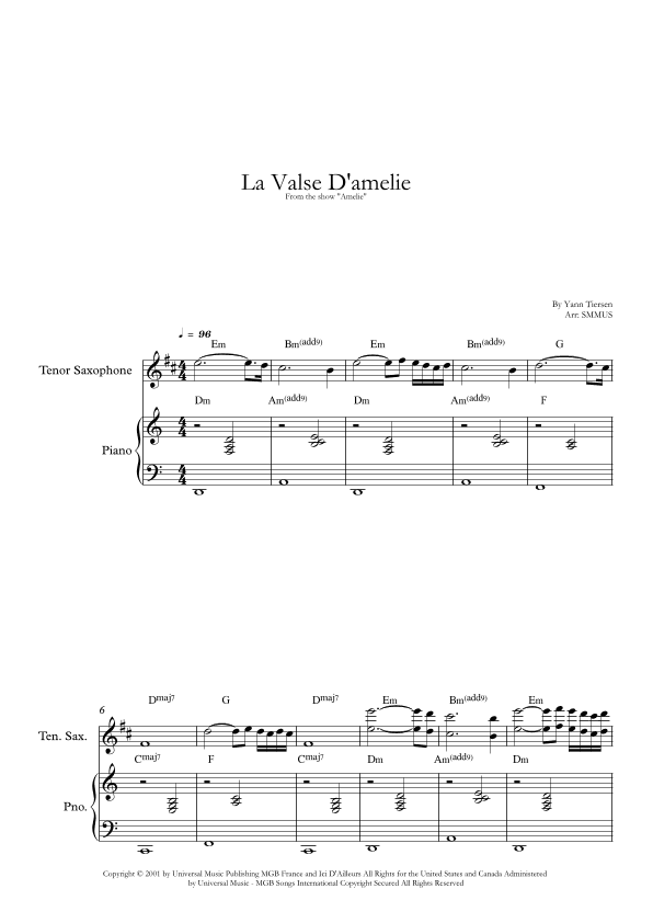 La Valse D'amelie (arr. SMMUS)