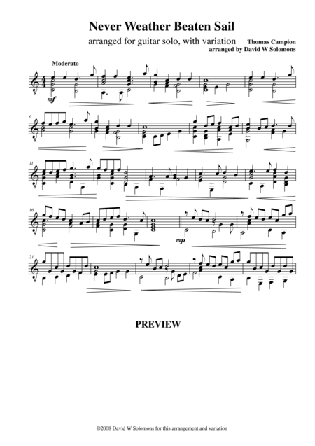 Never weather beaten sail for guitar solo (arr. David Warin Solomons)
