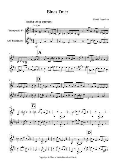 Blues Duet for Trumpet and Alto Saxophone Duet (arr. David Burndrett)