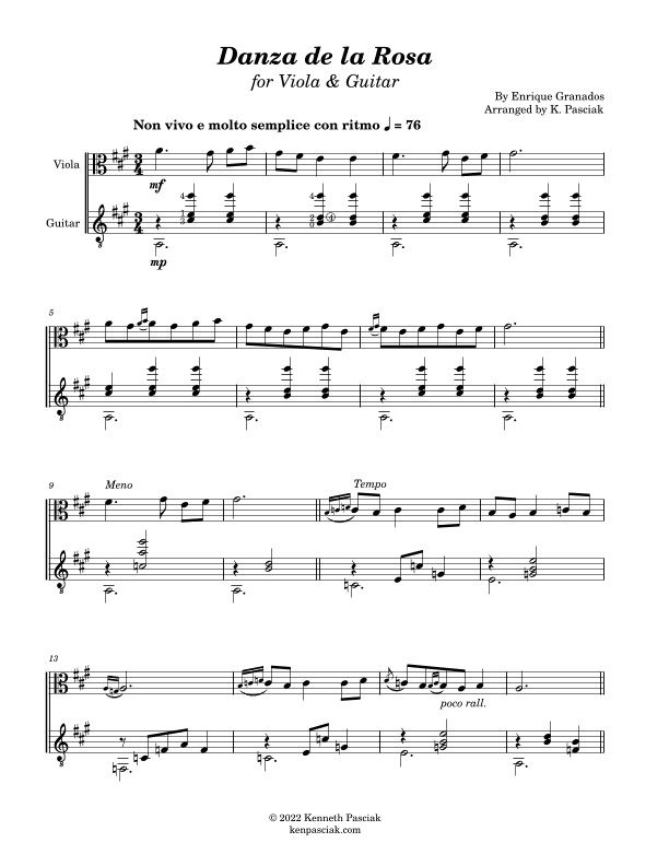 Danza de la Rosa (for Viola and Guitar) (arr. Kenneth Pasciak)