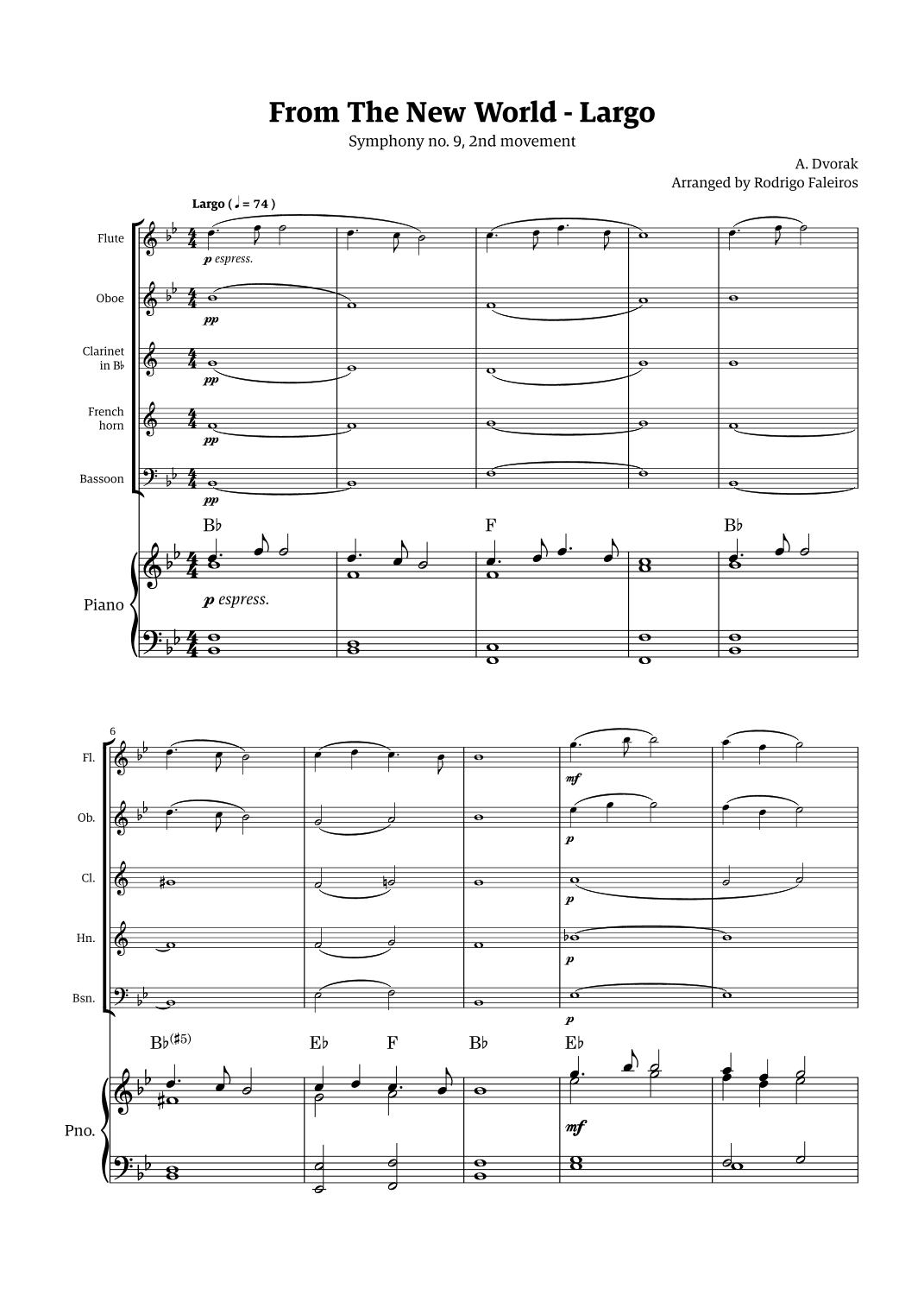 Largo (2nd movement of the Symphony no. 9 'From The New World') (arr. Rodrigo Faleiros)