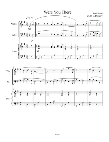 Were You There (violin and cello duet) with optional piano accompaniment (arr. B. C. Dockery)