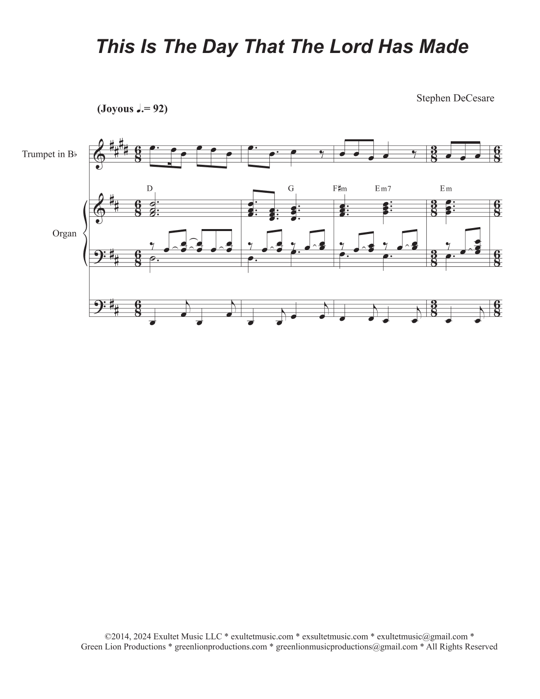 This Is The Day That The Lord Has Made (Duet for Soprano and Tenor solo)