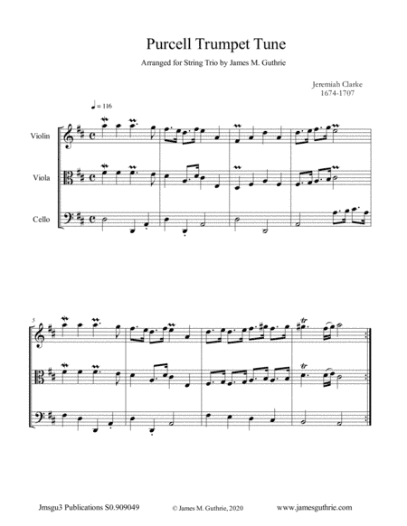 Clarke: Purcell Trumpet Tune for String Trio (arr. James M. Guthrie)
