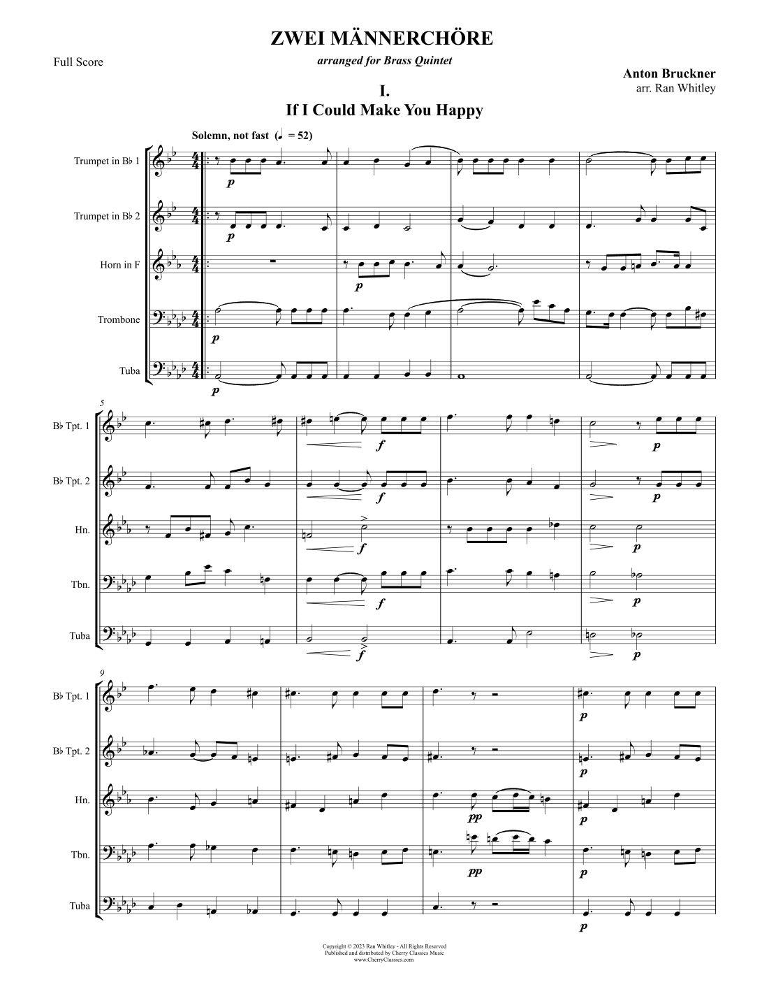 Zwei Männerchöre for Brass Quintet (arr. Ran Whitley)