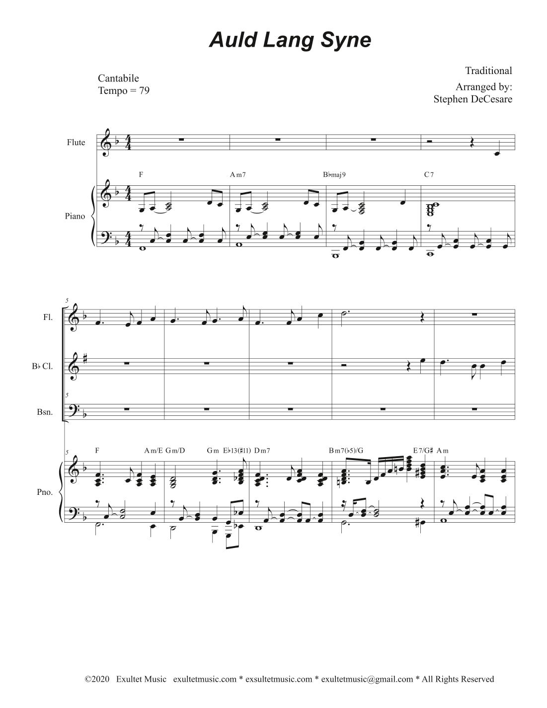 Auld Lang Syne (Woodwind Quartet and Piano) (arr. Stephen DeCesare)