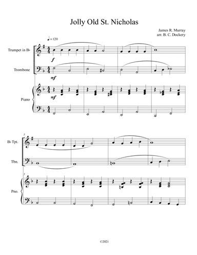 Jolly Old St. Nicholas (Trumpet and Trombone Duet with Piano Accompaniment) (arr. B. C. Dockery)